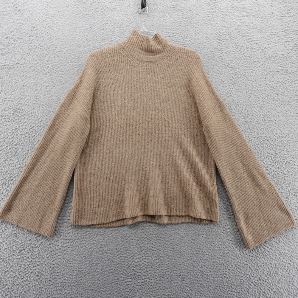 French Connection Womens Knit Mock Neck Bell Sleeve Sweater Tan XS NEW